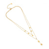 Fashion Love Stainless Steel Necklace With Heart Shape Pendant And Double Layer O Chain Electroplated