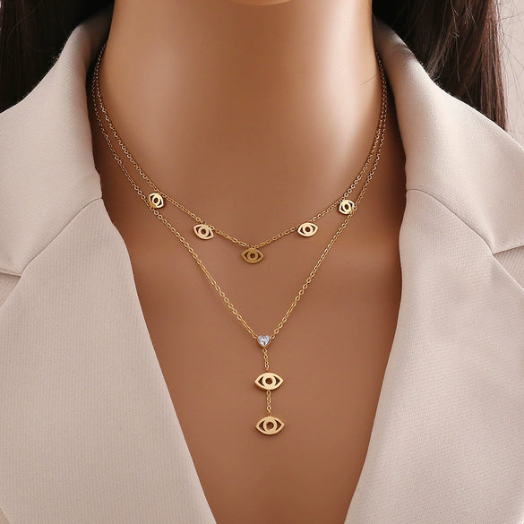 Fashion Love Stainless Steel Necklace With Heart Shape Pendant And Double Layer O Chain Electroplated