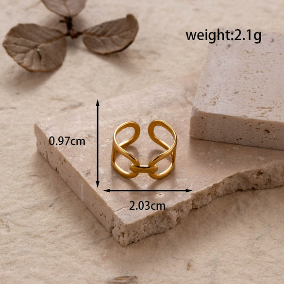 Fashion Love Stitching Hollow Light Luxury Opening Adjustable Heart Shape Titanium Steel Ring With Electroplating