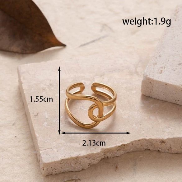 Fashion Love Stitching Hollow Light Luxury Opening Adjustable Heart Shape Titanium Steel Ring With Electroplating