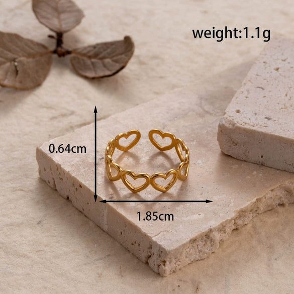 Fashion Love Stitching Hollow Light Luxury Opening Adjustable Heart Shape Titanium Steel Ring With Electroplating