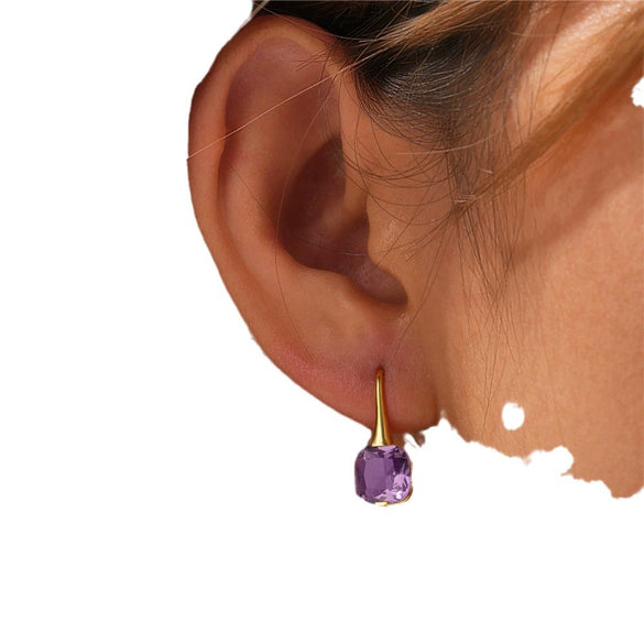 Fashion Luxury Elegant Geometric Color Stone Diamond S925 Pure Silver Ear Hook Earrings With Electroplating
