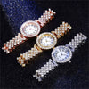 Fashion Luxury Quartz Watch And Double Diamond Bracelet Set Alloy Case Stainless Steel Strap And Clasp Round Dial