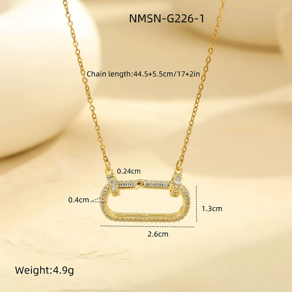 Fashion Luxury Stainless Steel Geometric Oval Diamond Necklace With Electroplating For Women