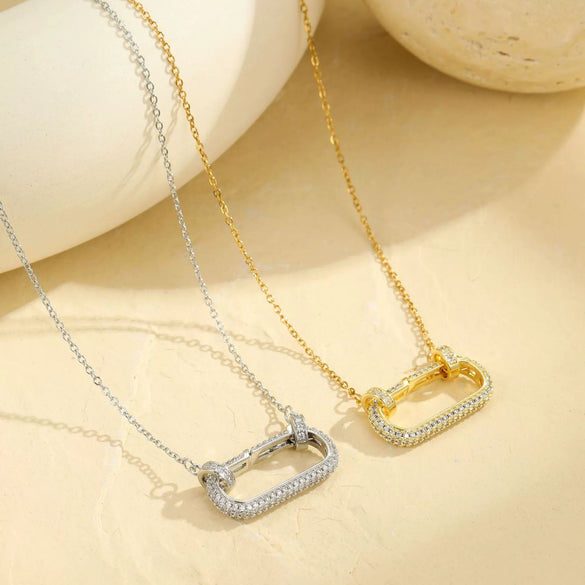 Fashion Luxury Stainless Steel Geometric Oval Diamond Necklace With Electroplating For Women