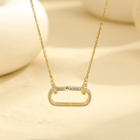 Fashion Luxury Stainless Steel Geometric Oval Diamond Necklace With Electroplating For Women