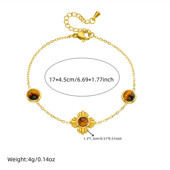 Fashion Maillard Color Goldplated Stainless Steel Plants And Flowers Accessories Chain Bracelet Necklace