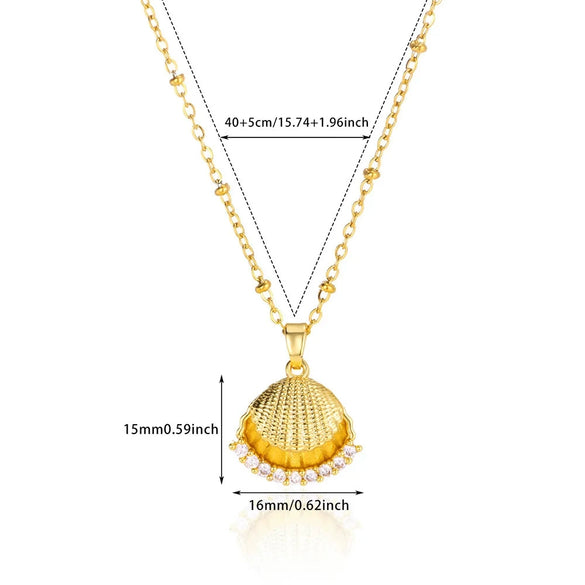 Fashion Marine Series Openable Shell Shape Imitation Pearl Stainless Steel 18K Electroplated Necklace