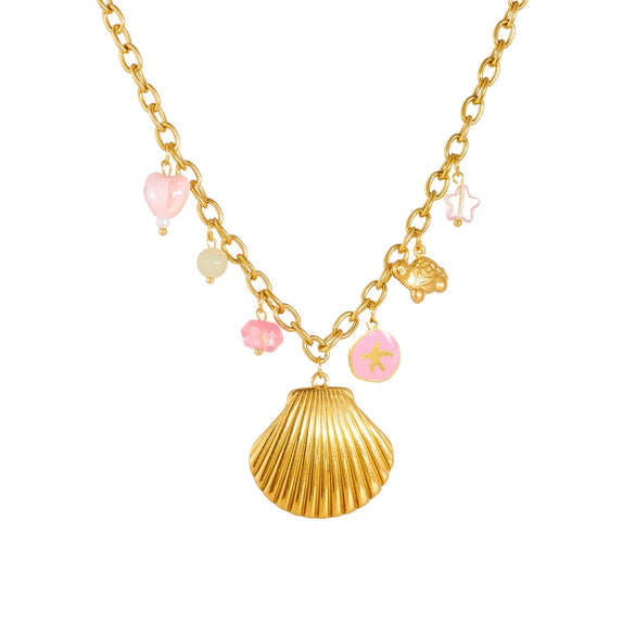 Fashion Marine Series Scallop Starfish Turtle Peach Heart Pendant Goldplated Stainless Steel Necklace
