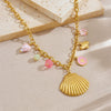 Fashion Marine Series Scallop Starfish Turtle Peach Heart Pendant Goldplated Stainless Steel Necklace