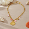 Fashion Marine Series Scallop Starfish Turtle Peach Heart Pendant Goldplated Stainless Steel Necklace