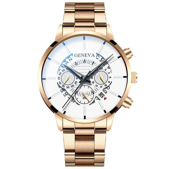 Fashion Men's Alloy And Stainless Steel Band Round Dial Leisure Watch