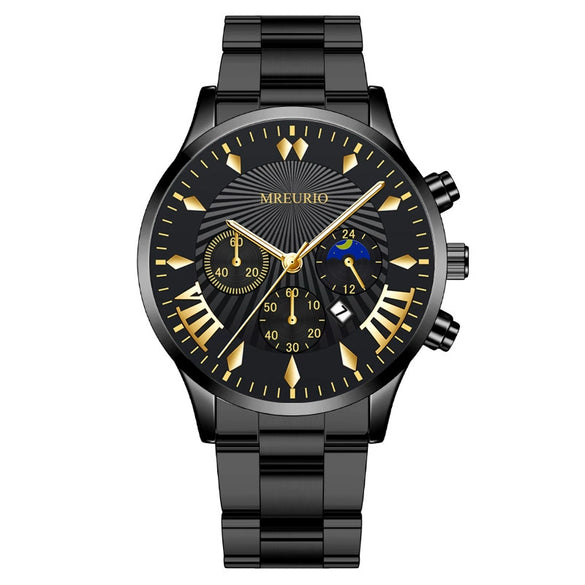 Fashion Men's Alloy Case Stainless Steel Buckle Metal Strap Quartz Watch With Round Dial
