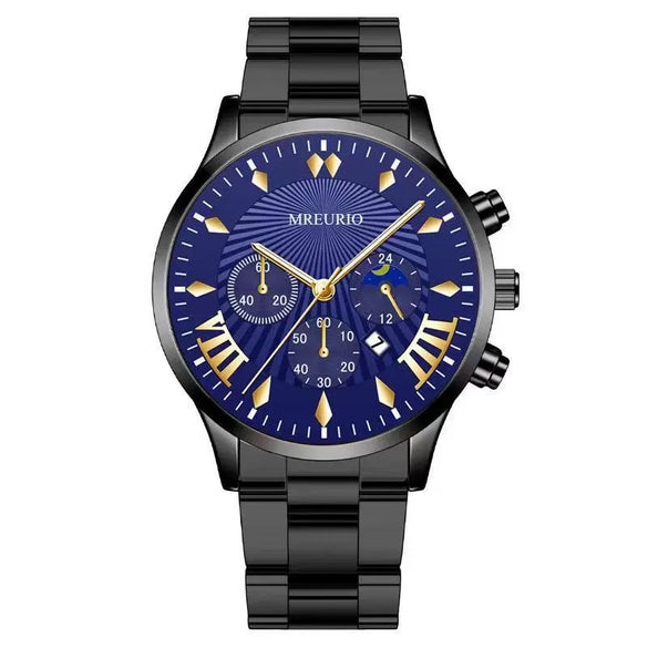Fashion Men's Alloy Case Stainless Steel Buckle Metal Strap Quartz Watch With Round Dial