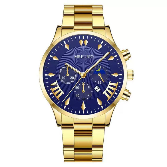 Fashion Men's Alloy Case Stainless Steel Buckle Metal Strap Quartz Watch With Round Dial
