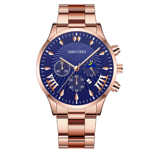 Fashion Men's Alloy Case Stainless Steel Buckle Metal Strap Quartz Watch With Round Dial