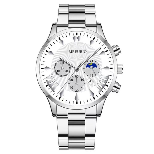 Fashion Men's Alloy Case Stainless Steel Buckle Metal Strap Quartz Watch With Round Dial