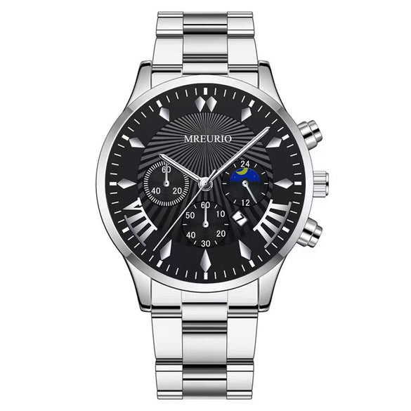 Fashion Men's Alloy Case Stainless Steel Buckle Metal Strap Quartz Watch With Round Dial