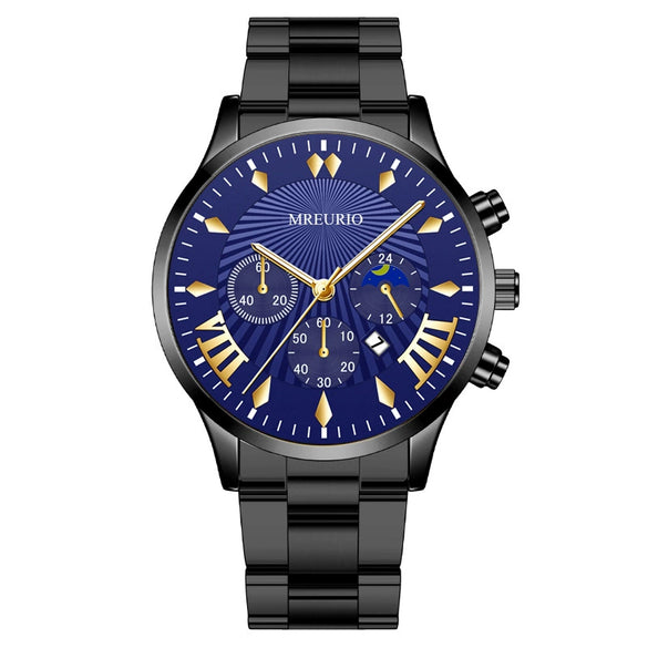 Fashion Men's Alloy Case Stainless Steel Buckle Metal Strap Quartz Watch With Round Dial