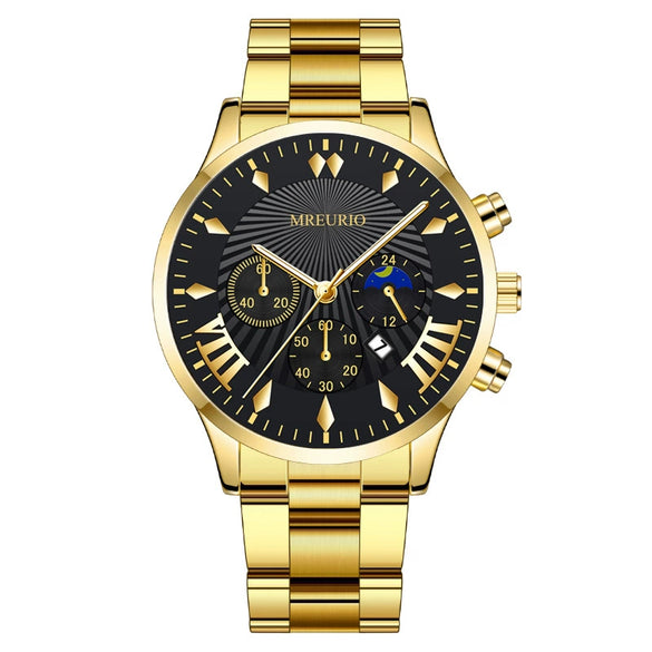 Fashion Men's Alloy Case Stainless Steel Buckle Metal Strap Quartz Watch With Round Dial