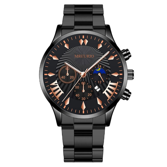 Fashion Men's Alloy Case Stainless Steel Buckle Metal Strap Quartz Watch With Round Dial