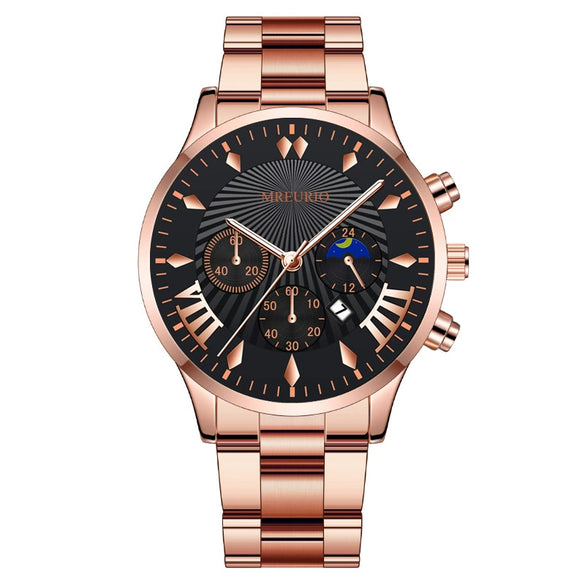 Fashion Men's Alloy Case Stainless Steel Buckle Metal Strap Quartz Watch With Round Dial