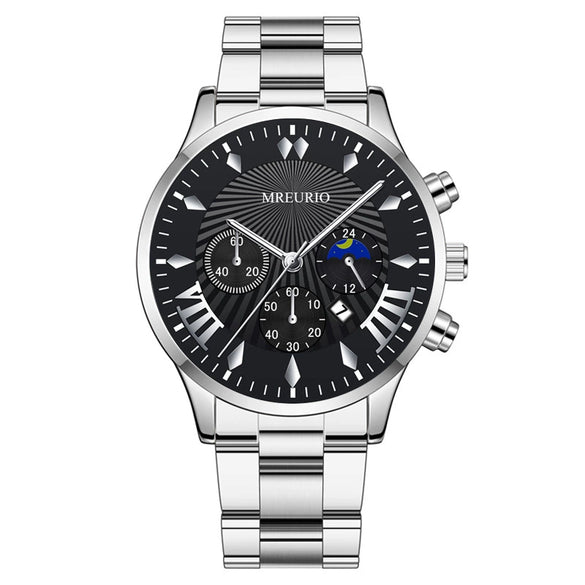 Fashion Men's Alloy Case Stainless Steel Buckle Metal Strap Quartz Watch With Round Dial