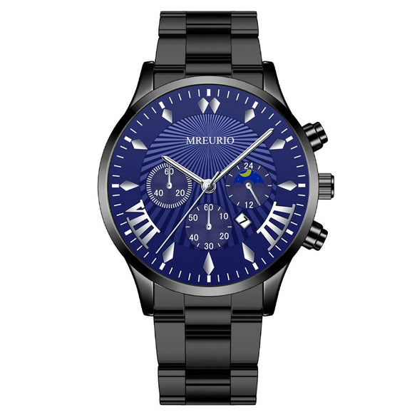Fashion Men's Alloy Case Stainless Steel Buckle Metal Strap Quartz Watch With Round Dial