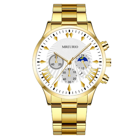 Fashion Men's Alloy Case Stainless Steel Buckle Metal Strap Quartz Watch With Round Dial