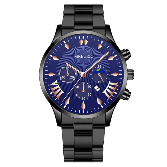Fashion Men's Alloy Case Stainless Steel Buckle Metal Strap Quartz Watch With Round Dial
