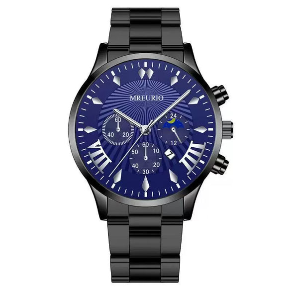 Fashion Men's Alloy Case Stainless Steel Buckle Metal Strap Quartz Watch With Round Dial