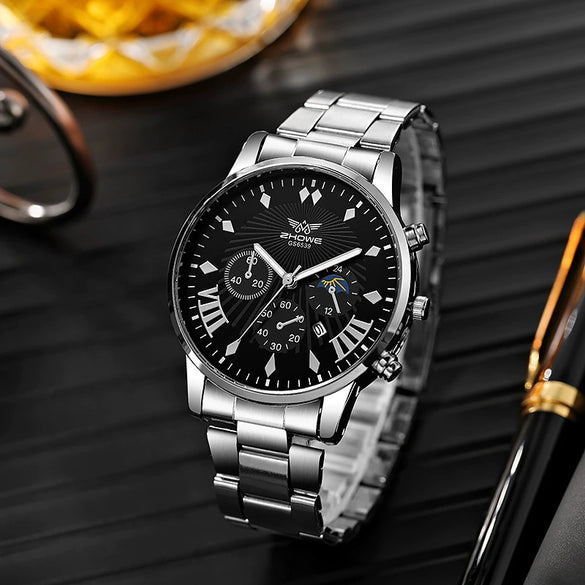 Fashion Men's Alloy Watch With Calendar And Round Dial