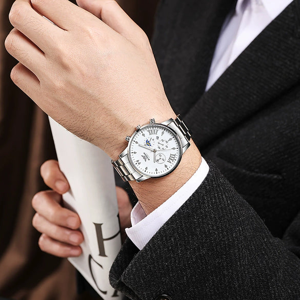 Fashion Men's Alloy Watch With Calendar And Round Dial