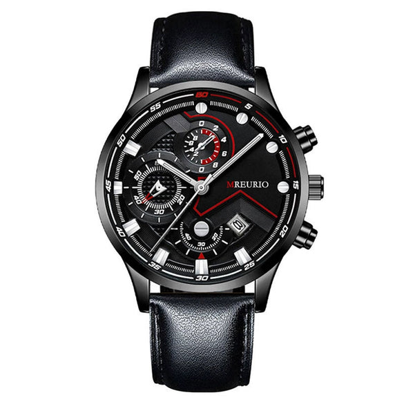 Fashion Men's Metal And Leather Quartz Watch With Round Dial And Stainless Steel Clasp