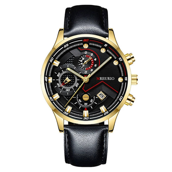 Fashion Men's Metal And Leather Quartz Watch With Round Dial And Stainless Steel Clasp