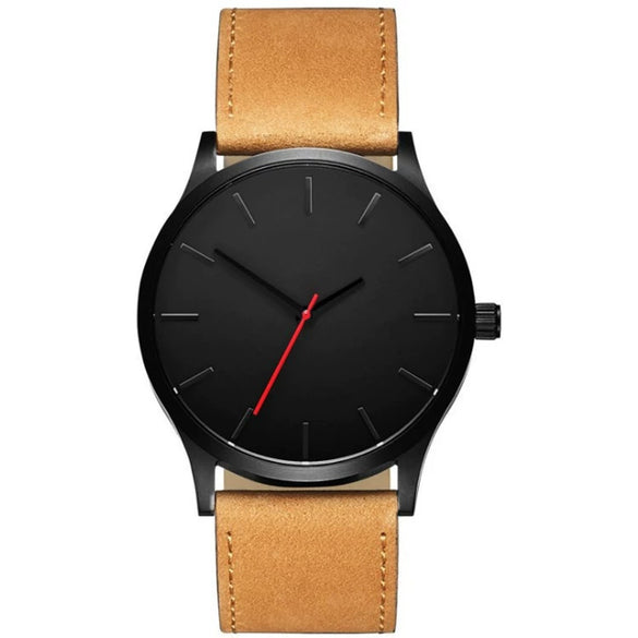 Fashion Men's Metal Case Leather Strap Round Dial Quartz Watch