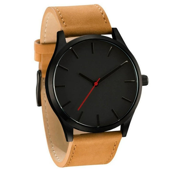 Fashion Men's Metal Case Leather Strap Round Dial Quartz Watch