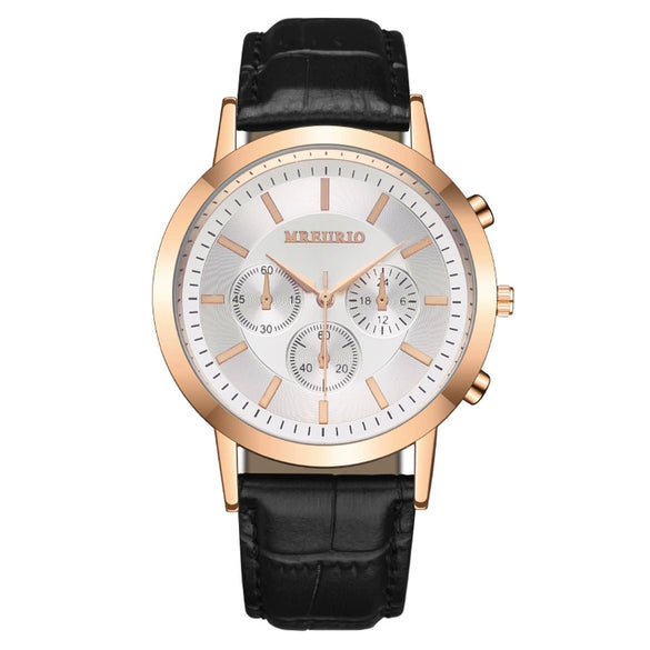 Fashion Men's Metal Leather Belt Quartz Watch With Round Dial And Mineral Strengthened Glass Mirror