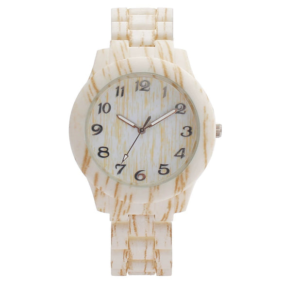 Fashion Men's Plastic Watch With Wood Grain And Round Dial