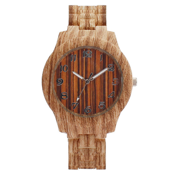 Fashion Men's Plastic Watch With Wood Grain And Round Dial