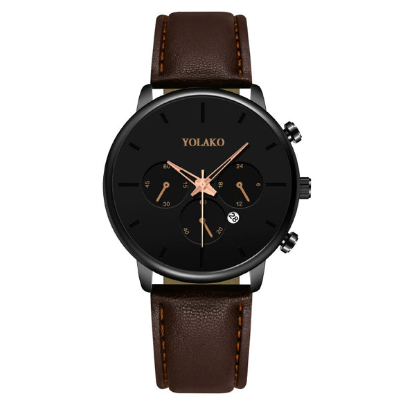 Fashion Men's Quartz Watch With Alloy Case Leather Strap And Round Dial