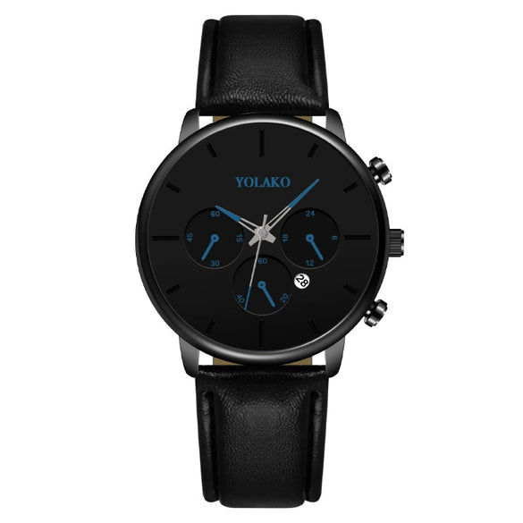 Fashion Men's Quartz Watch With Alloy Case Leather Strap And Round Dial