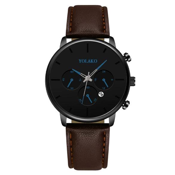 Fashion Men's Quartz Watch With Alloy Case Leather Strap And Round Dial