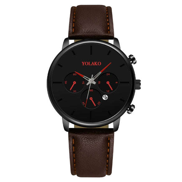 Fashion Men's Quartz Watch With Alloy Case Leather Strap And Round Dial