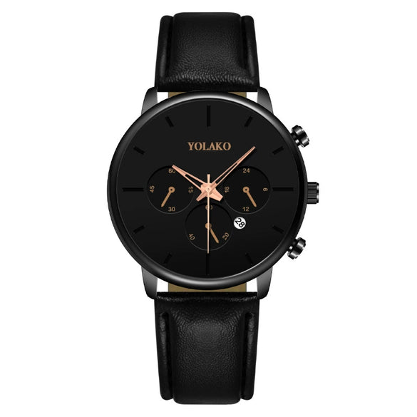 Fashion Men's Quartz Watch With Alloy Case Leather Strap And Round Dial