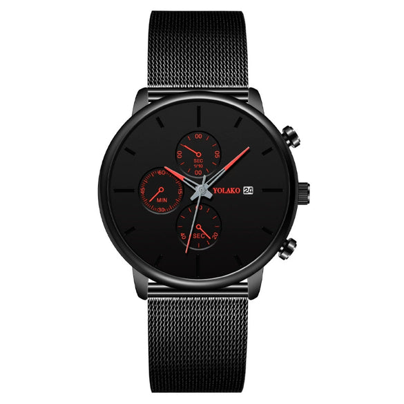 Fashion Men's Watch Metal Milan Belt Stainless Steel Strap Quartz Movement Round Dial