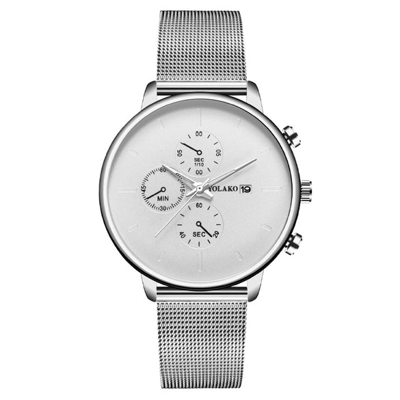 Fashion Men's Watch Metal Milan Belt Stainless Steel Strap Quartz Movement Round Dial