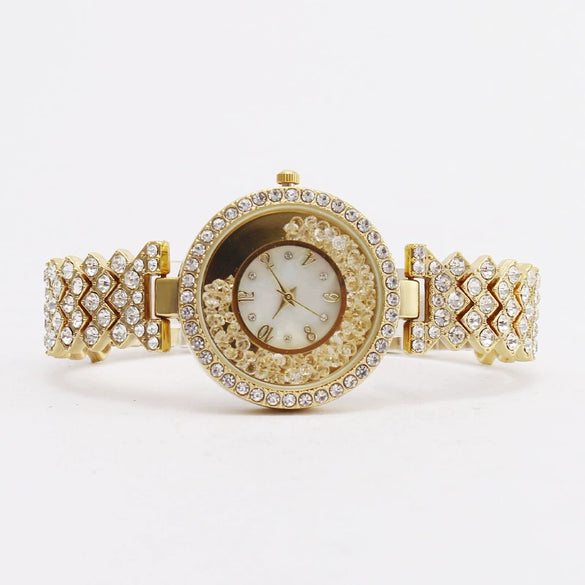 Fashion Metal Diamondencrusted Women's Round Quartz Watch Bracelet