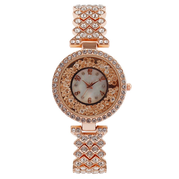 Fashion Metal Diamondencrusted Women's Round Quartz Watch Bracelet