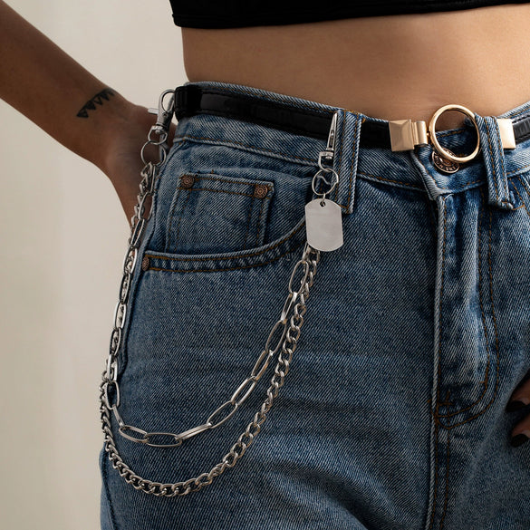 Fashion Metal Double Waist Body Chain For Women Geometric Single Lap Pants Chain Street Style Hip Chain